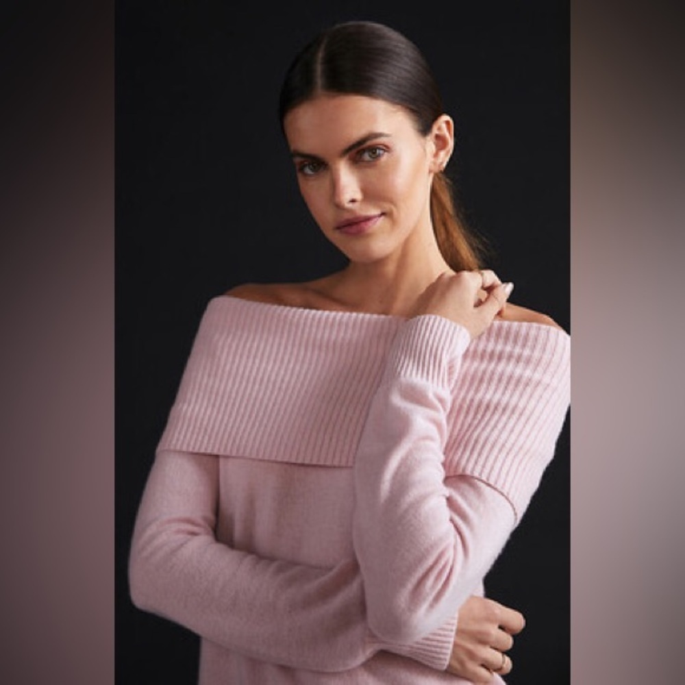 Maeve Anthropologie Pink 100% Cashmere Off the Shoulder Women's Sweater Medium
